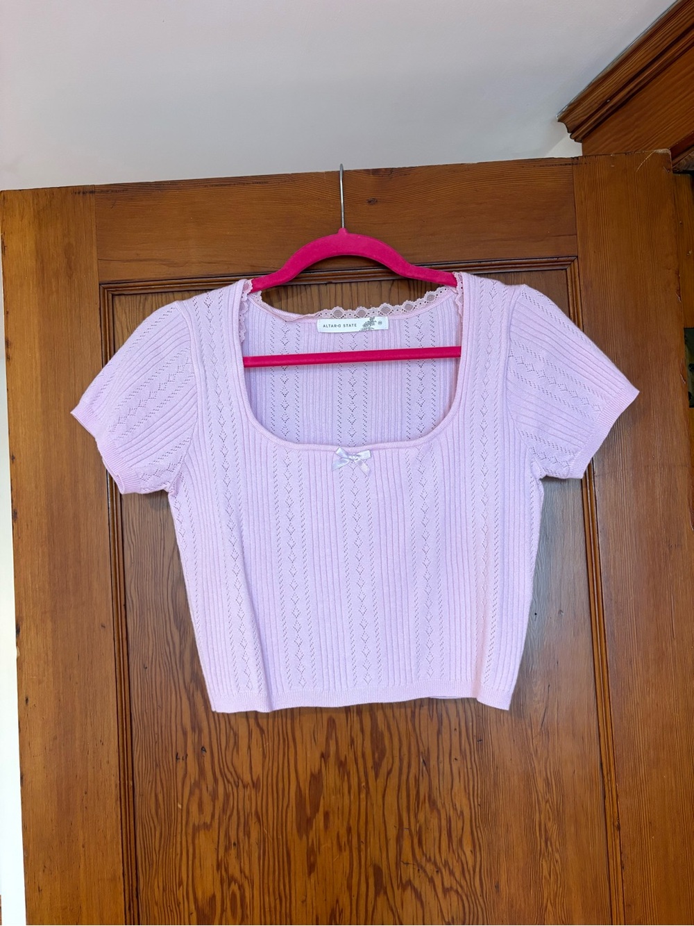Altar'd State Light Pink Knit Scoop-Neck Crop Top